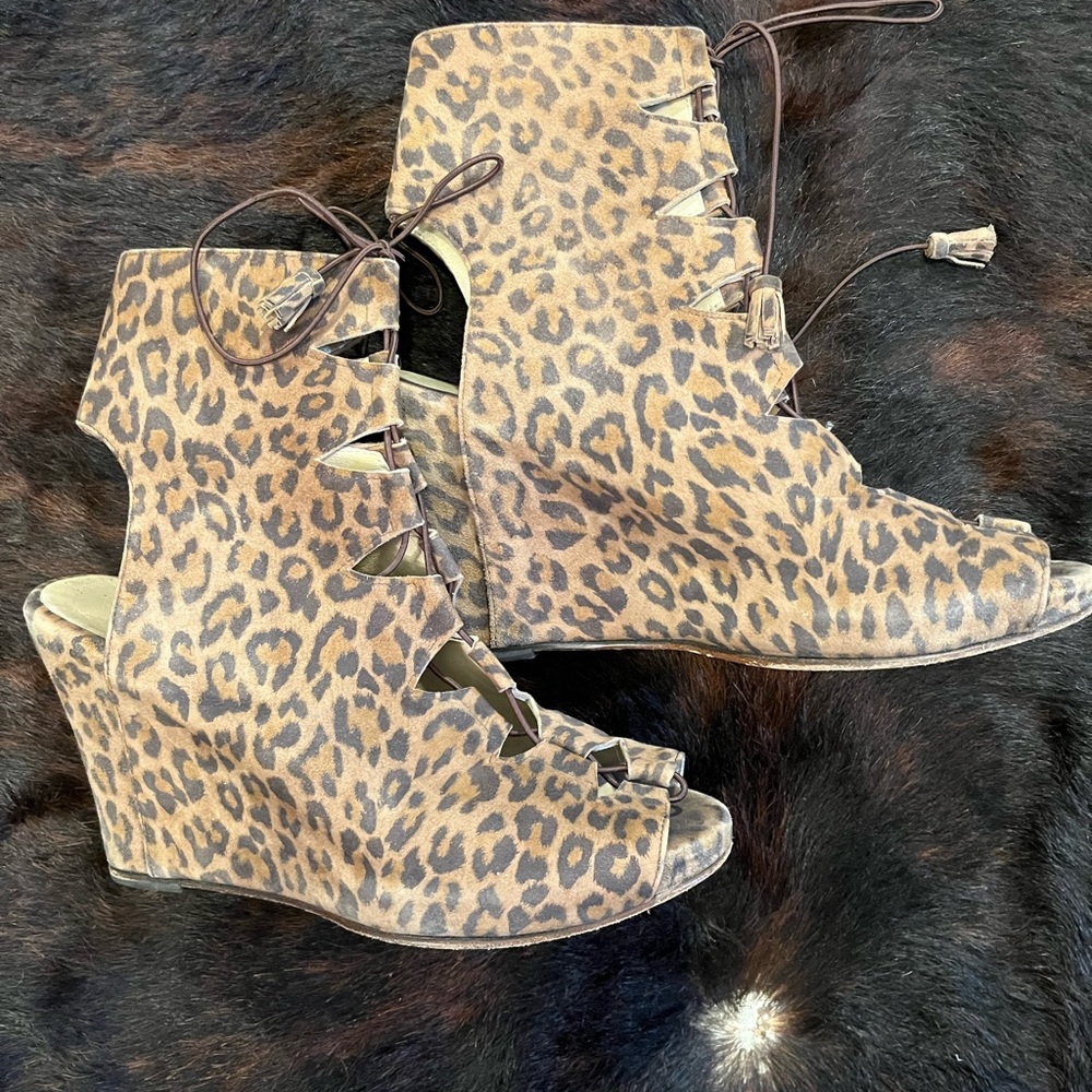 Vintage Opening Ceremony Gladiator Lace Up Animal Print Leopard Print Wedge